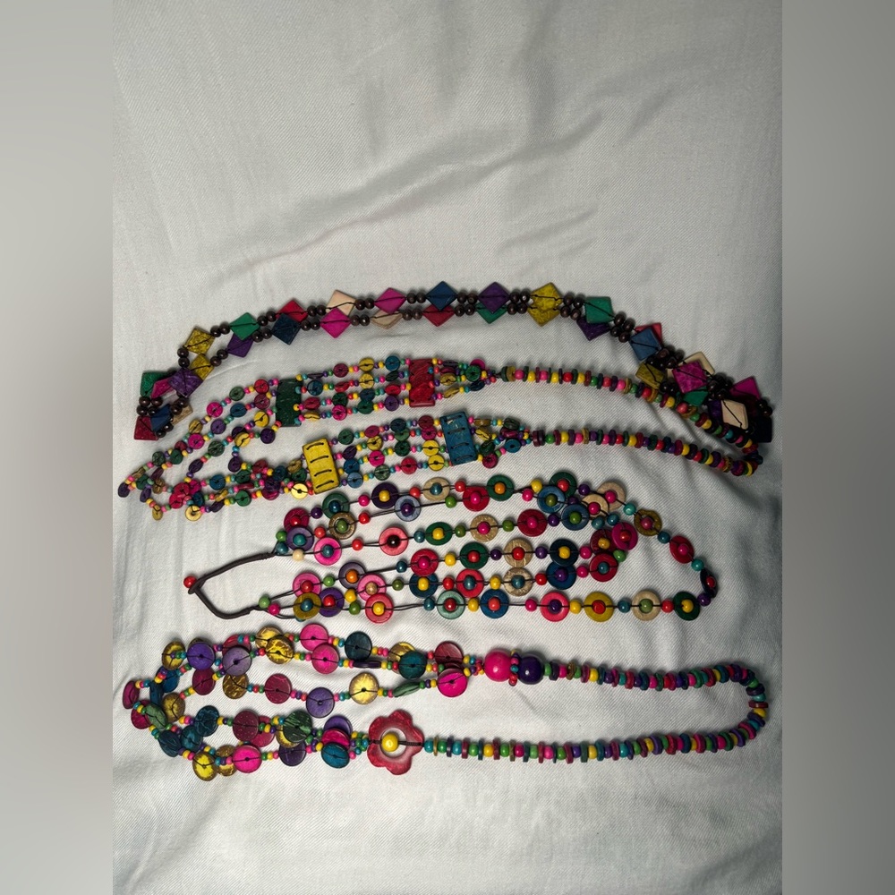 Set of 4 coconut shell beads necklaces rustic handmade